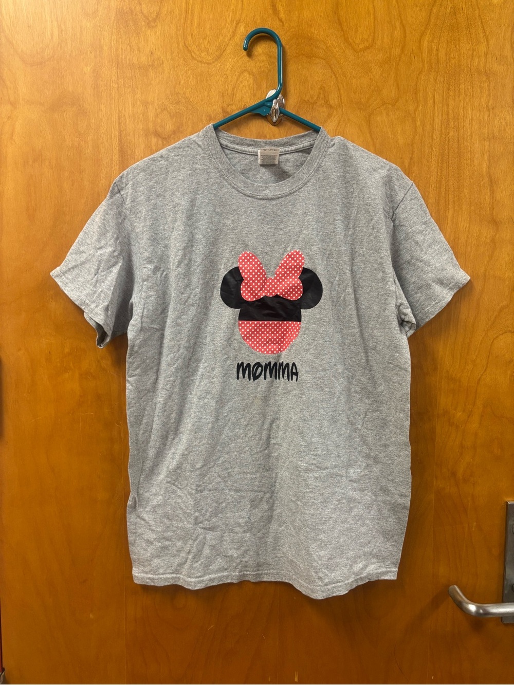 Gildan Gray Tee with Black Minnie Silhouette and Pink Polka-Dot Bow